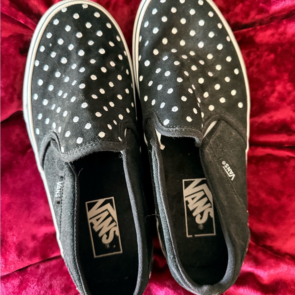 Vans Black Slip-On Shoes with White Dots